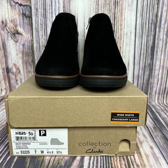 Clarks Mazy Harwich Black Suede Leather Wedge Ankle Booties New Size 7W - Picture 12 of 14